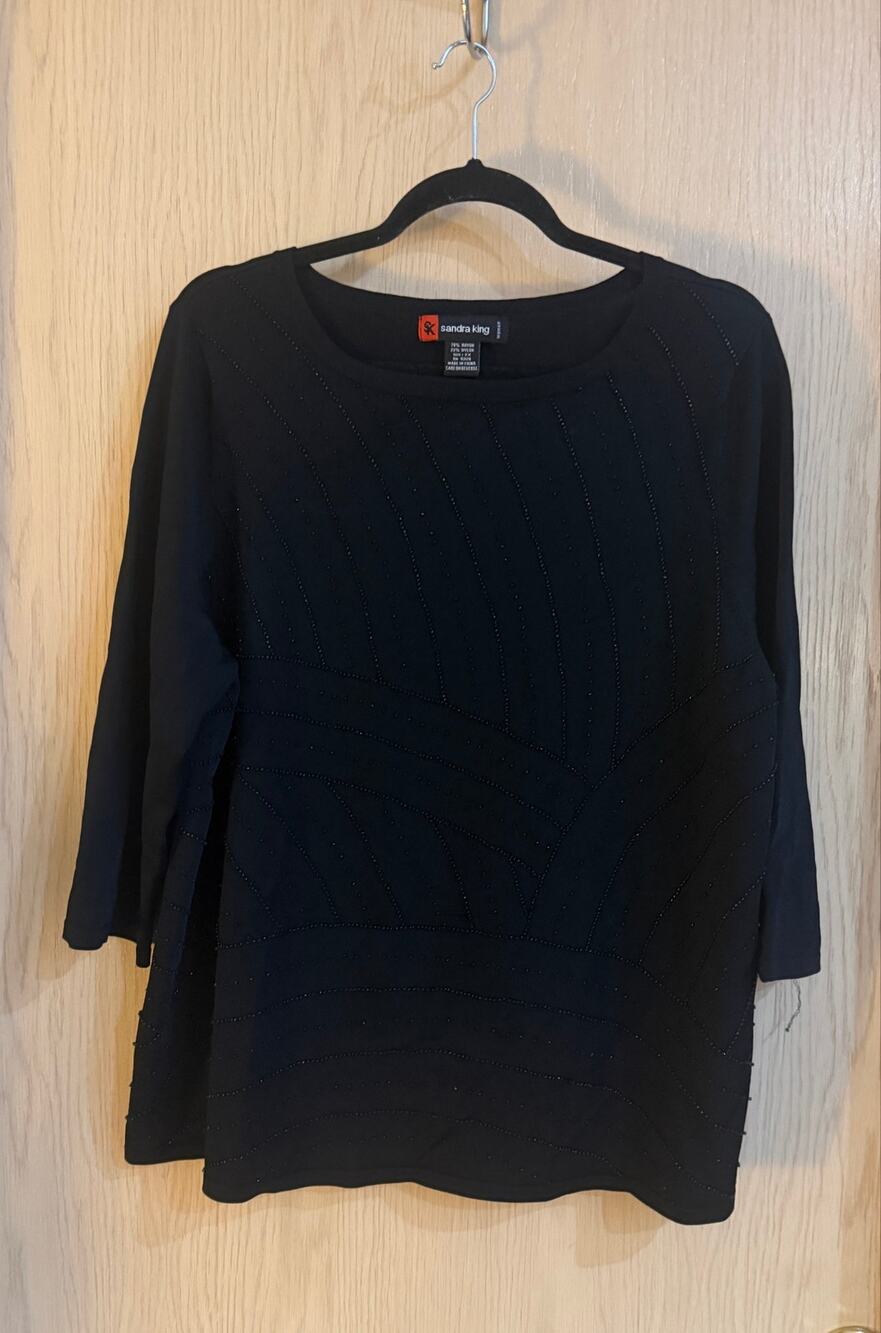 Sandra King Woman Black Beaded Tunic Sweater 2X